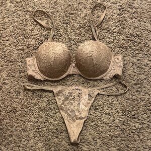 Nude lace rhinestone matching set